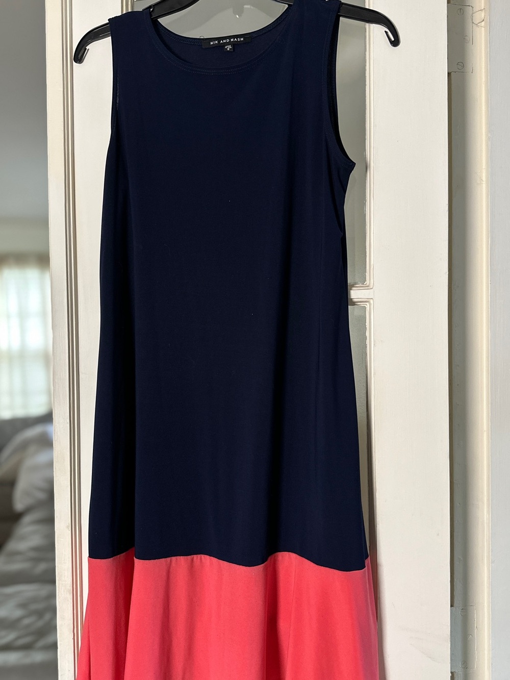 Madewell Navy and Coral Colorblock Midi Dress - Sleeveless A-Line